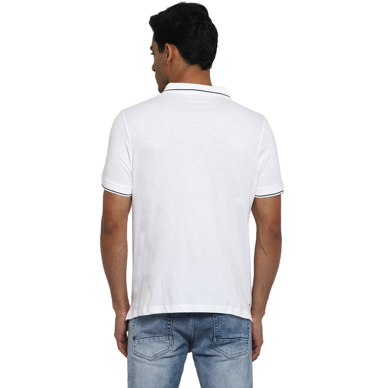 Essentials White Solid Polo Neck T-Shirt (37550)