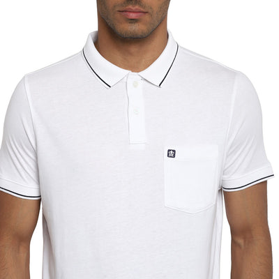 Essentials White Solid Polo Neck T-Shirt (37550)