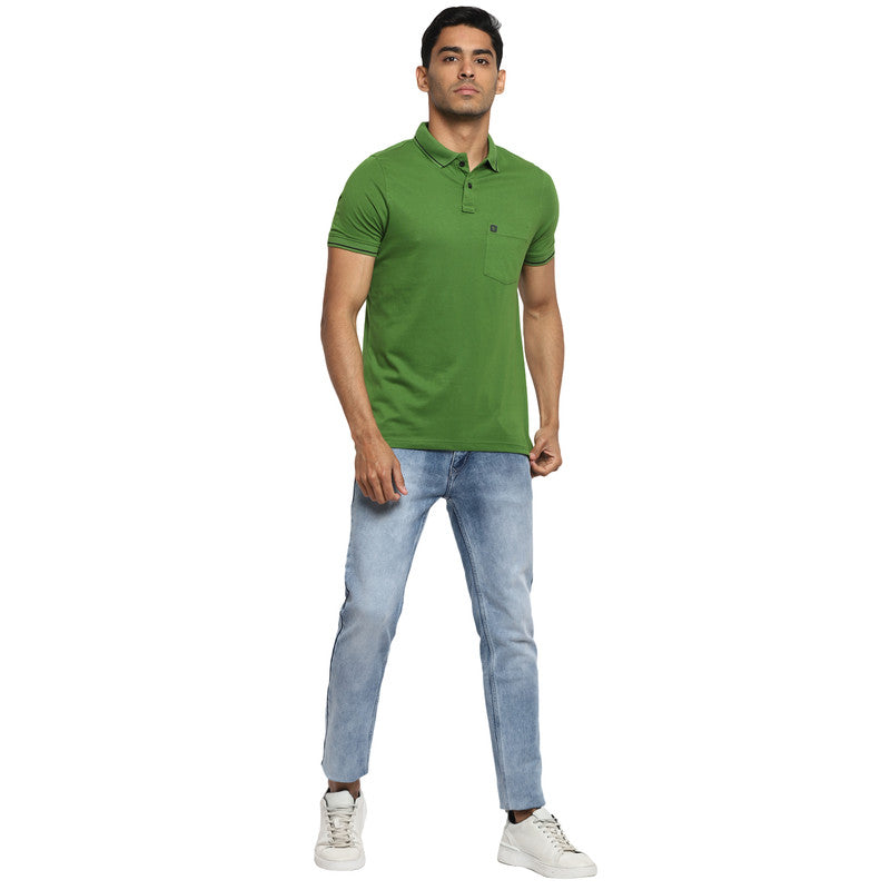 Essentials Green Solid Polo Neck T-Shirt