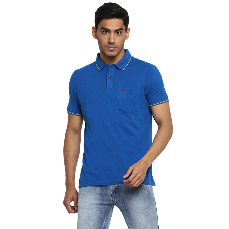 Essentials Royal Blue Solid Polo Neck T-Shirt