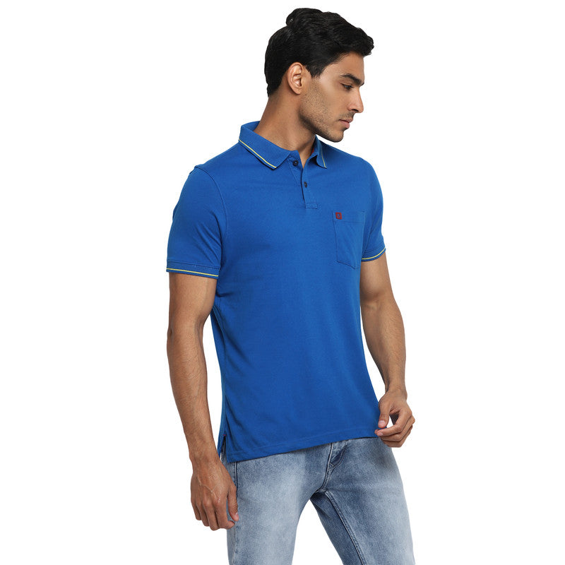 Essentials Royal Blue Solid Polo Neck T-Shirt