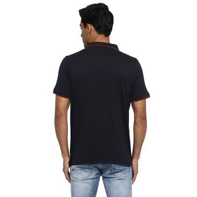 Turtle Men Essentials Navy Blue Solid Polo Neck T-Shirts