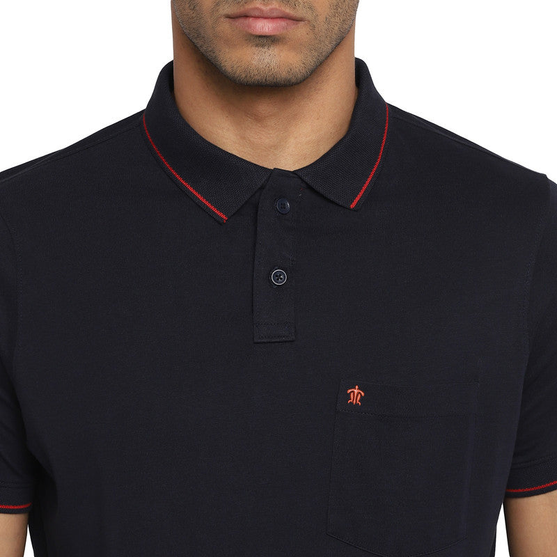Turtle Men Essentials Navy Blue Solid Polo Neck T-Shirts