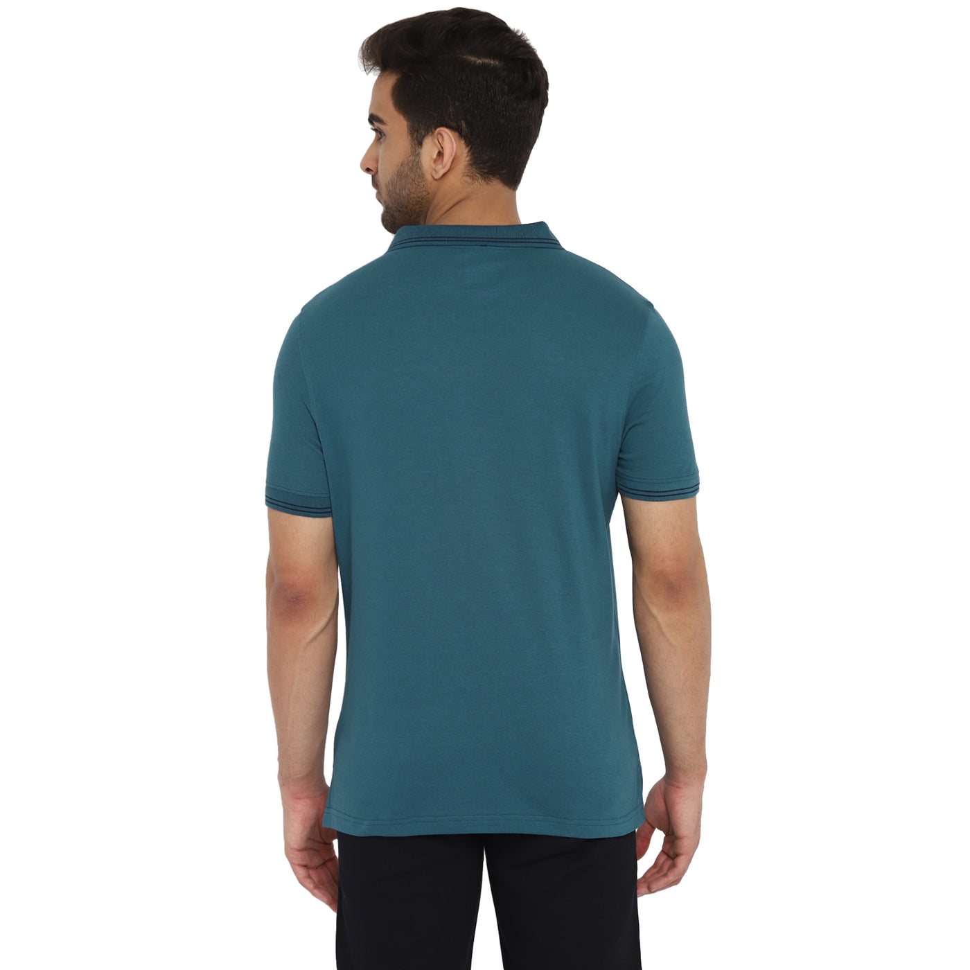 Essentials Blue Solid Polo Neck T-Shirt