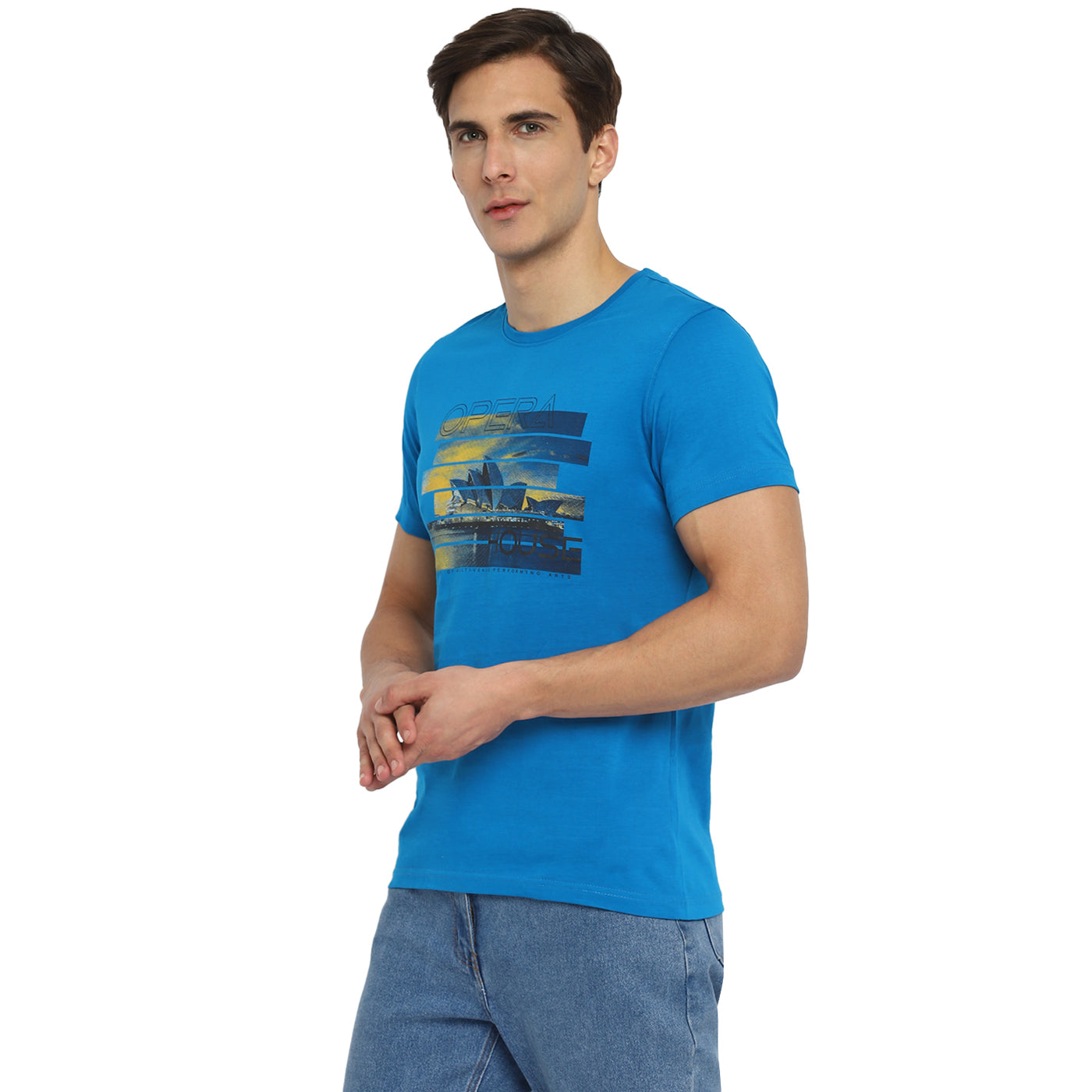 Essentials Blue Chest Printed Crew Neck T-Shirt