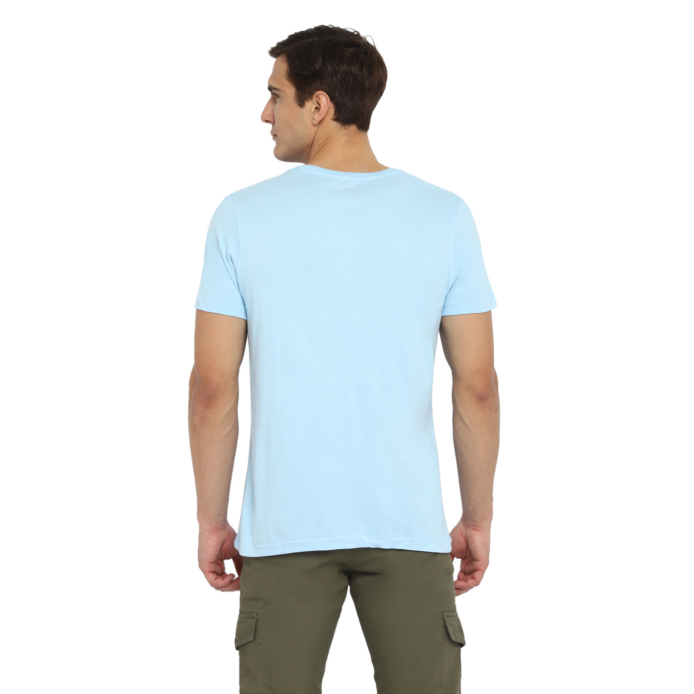 Essentials Sky Blue Chest Printed Crew Neck T-Shirt