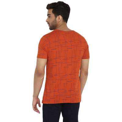 Essentials Orange Printed Round Neck T-Shirt