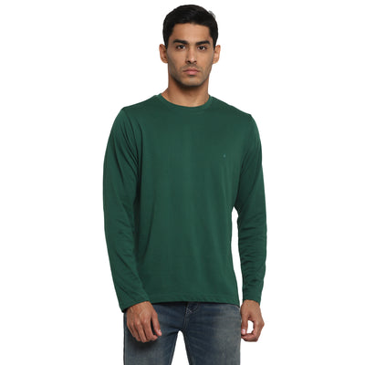 Essentials Dark Green Solid Round Neck T-Shirt
