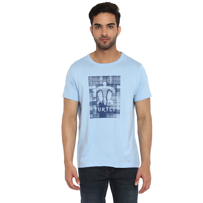 Essentials Sky Blue Printed Round Neck T-Shirt (38842)