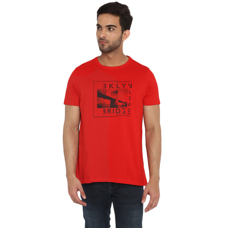 Turtle Essentials Orange Printed Round Neck T-Shirts for Men