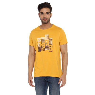 Turtle Men Essentials Yellow Printed Round Neck T-Shirts (38845)