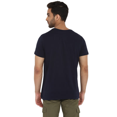 Turtle Men Essentials Navy Blue Printed Round Neck T-Shirts
