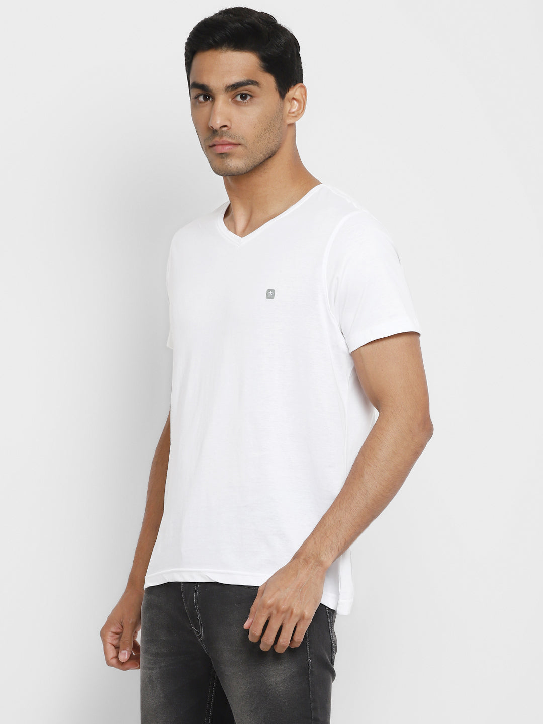 Essentials White Solid V Neck T-Shirt