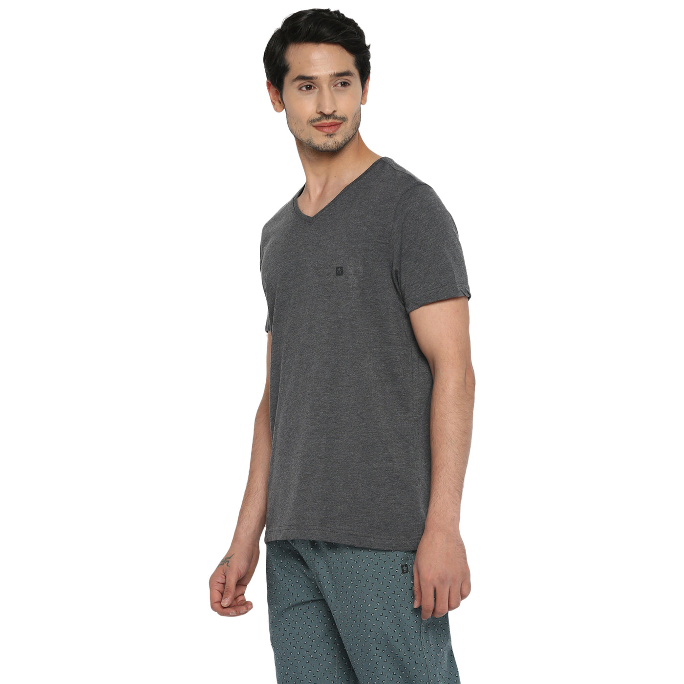 Essentials Grey Solid V Neck T-Shirt