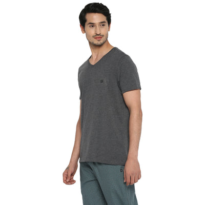 Essentials Grey Solid V Neck T-Shirt
