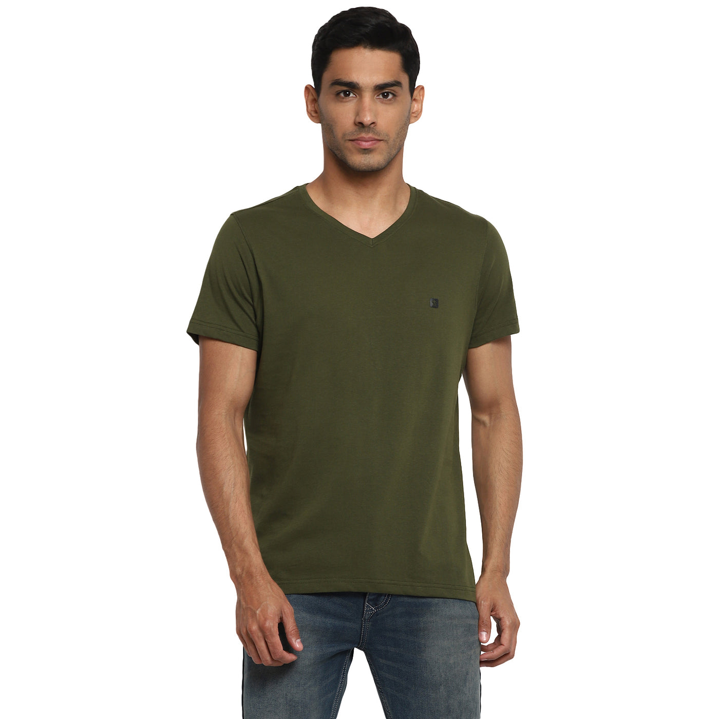 Essentials Olive Solid V Neck T-Shirt