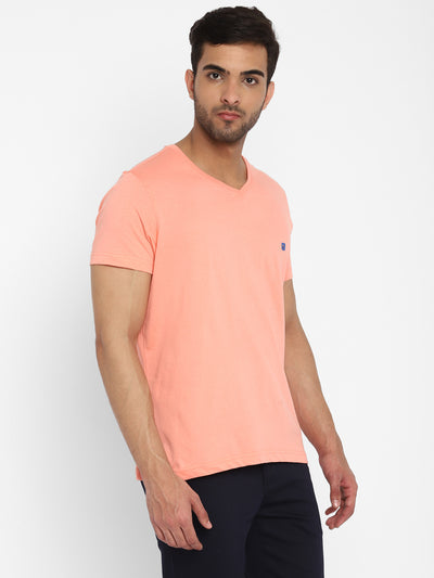 Essentials Pink Solid V Neck T-Shirt