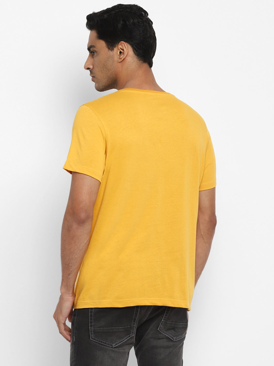 Essentials Yellow Solid V Neck T-Shirt