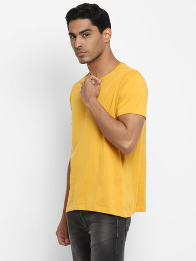 Essentials Yellow Solid V Neck T-Shirt