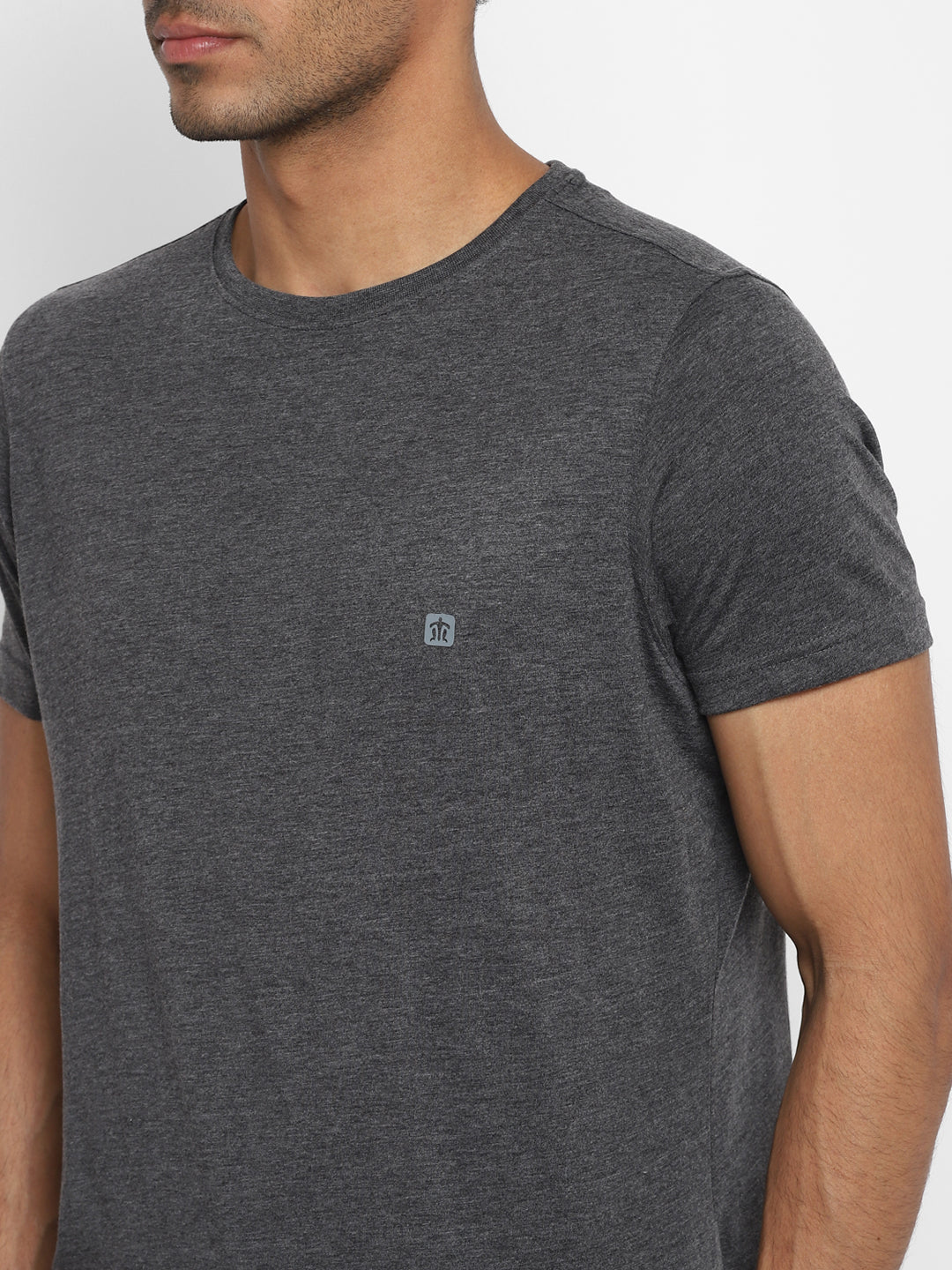 Turtle Men Essentials Charcoal Solid Round Neck T-Shirts