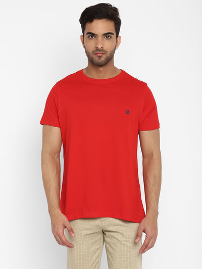 Essentials Red Solid Round Neck T-Shirt