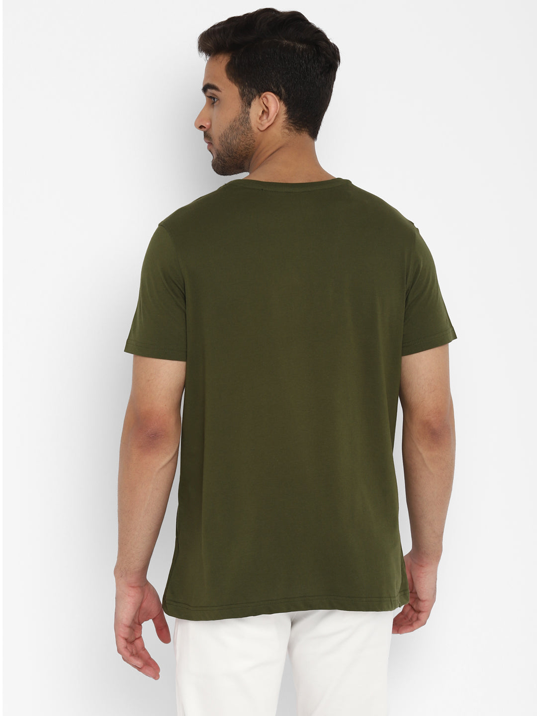 Essentials Olive Solid Round Neck T-Shirt