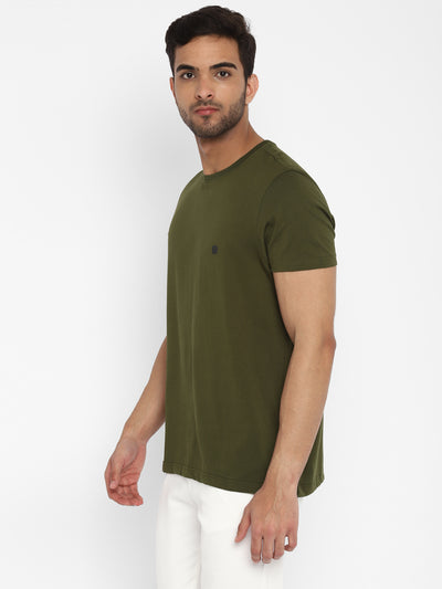 Essentials Olive Solid Round Neck T-Shirt
