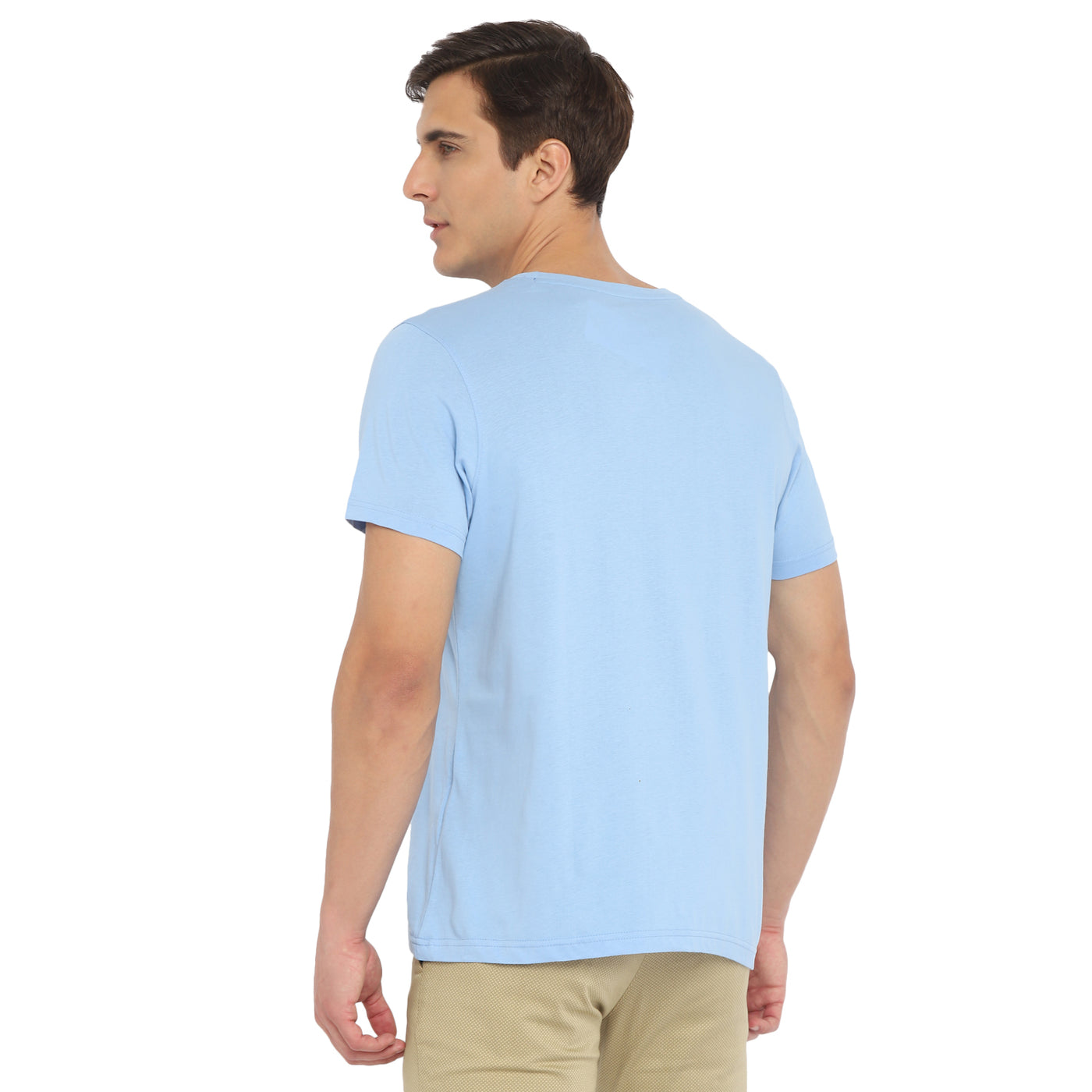 Turtle Men Essentials Sky Blue Solid Round Neck T-Shirts