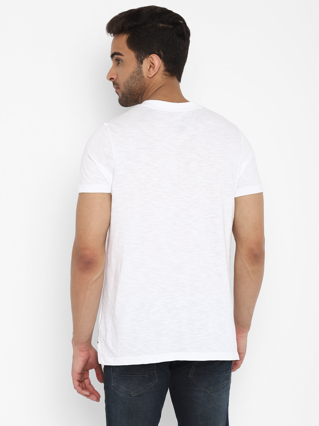 Essentials White Solid Henley Neck T-Shirt