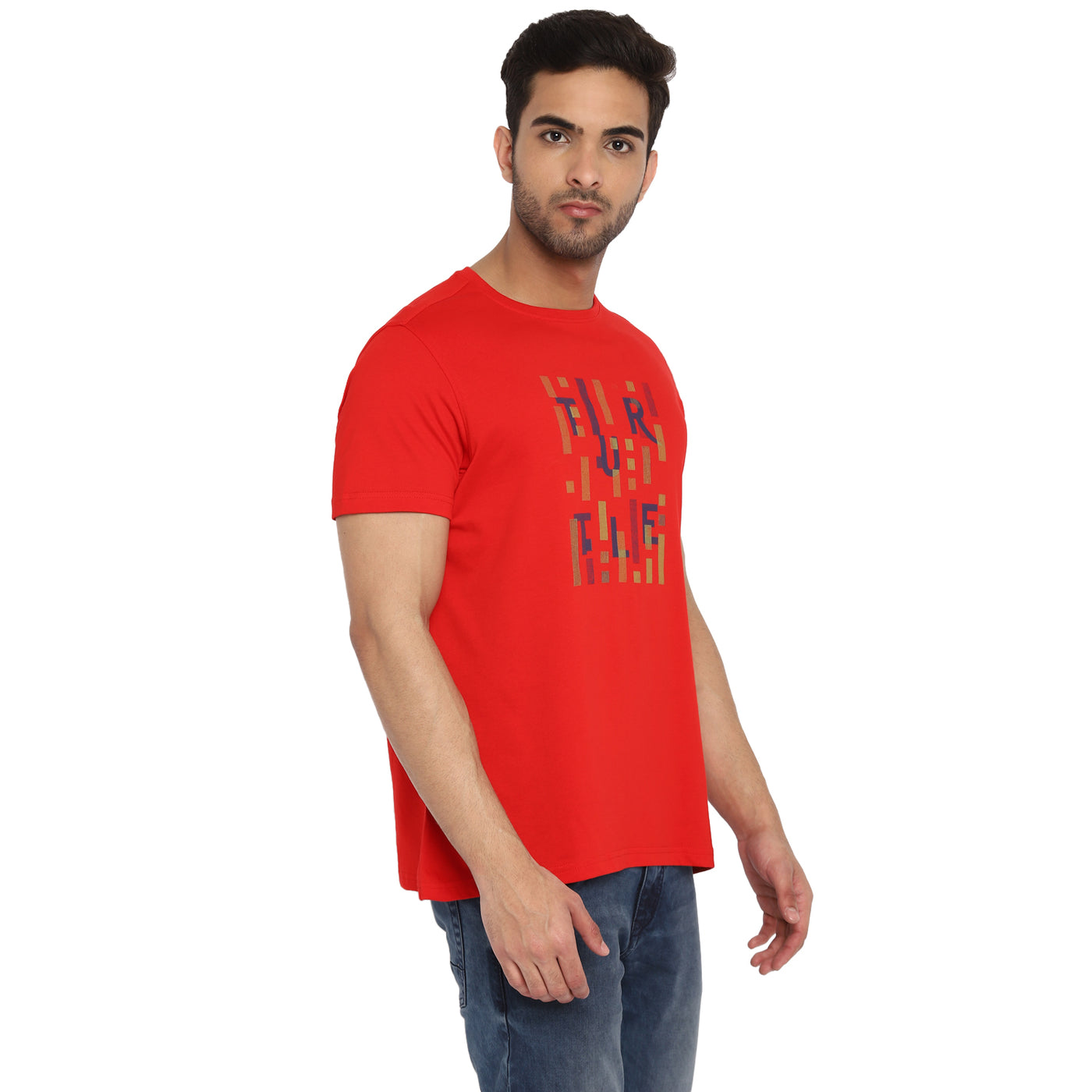 Essentials Red Printed Round Neck T-Shirt