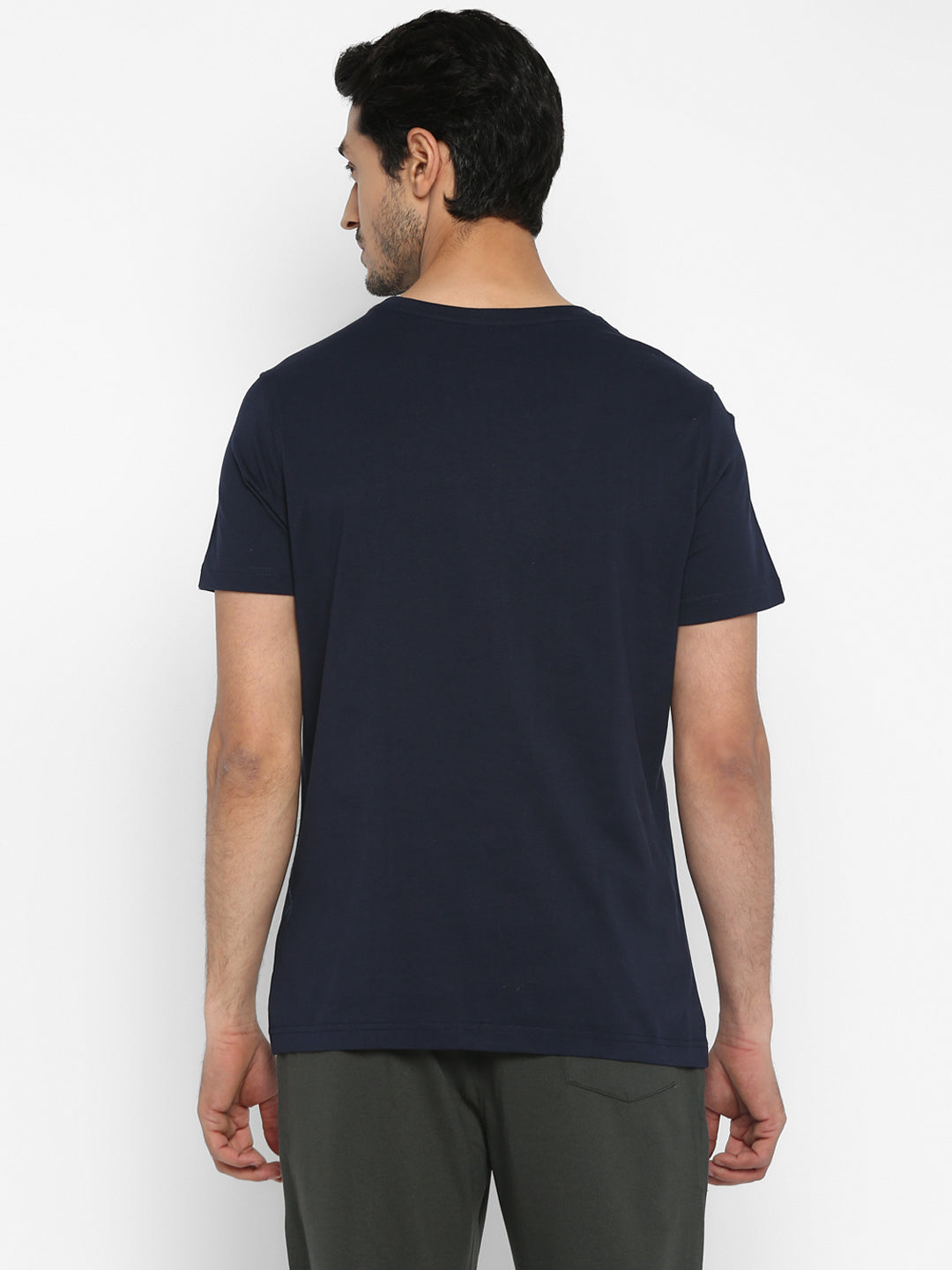Essentials Navy Printed Round Neck T-Shirt