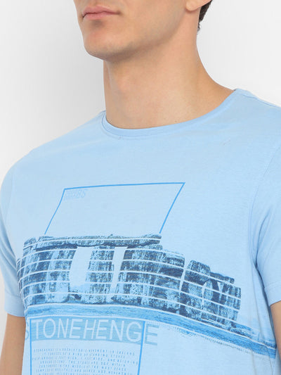 Turtle Men Essentials Sky Blue Printed Round Neck T-Shirts (38867)