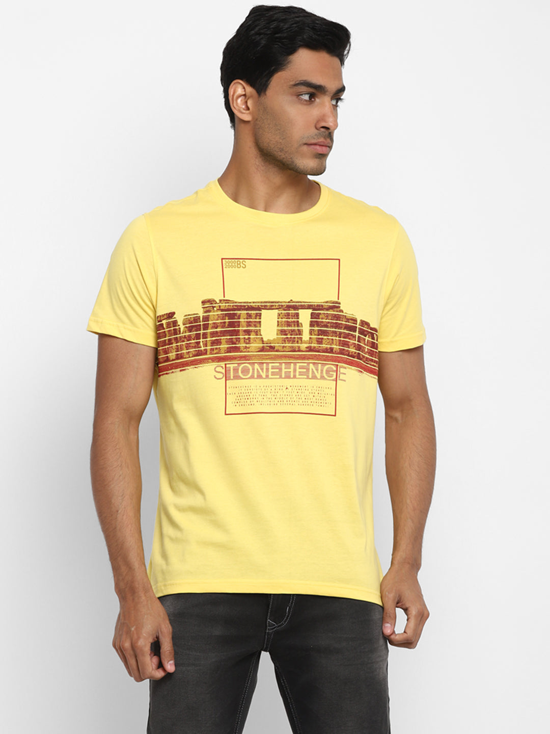 Essentials Yellow Printed Round Neck T-Shirt