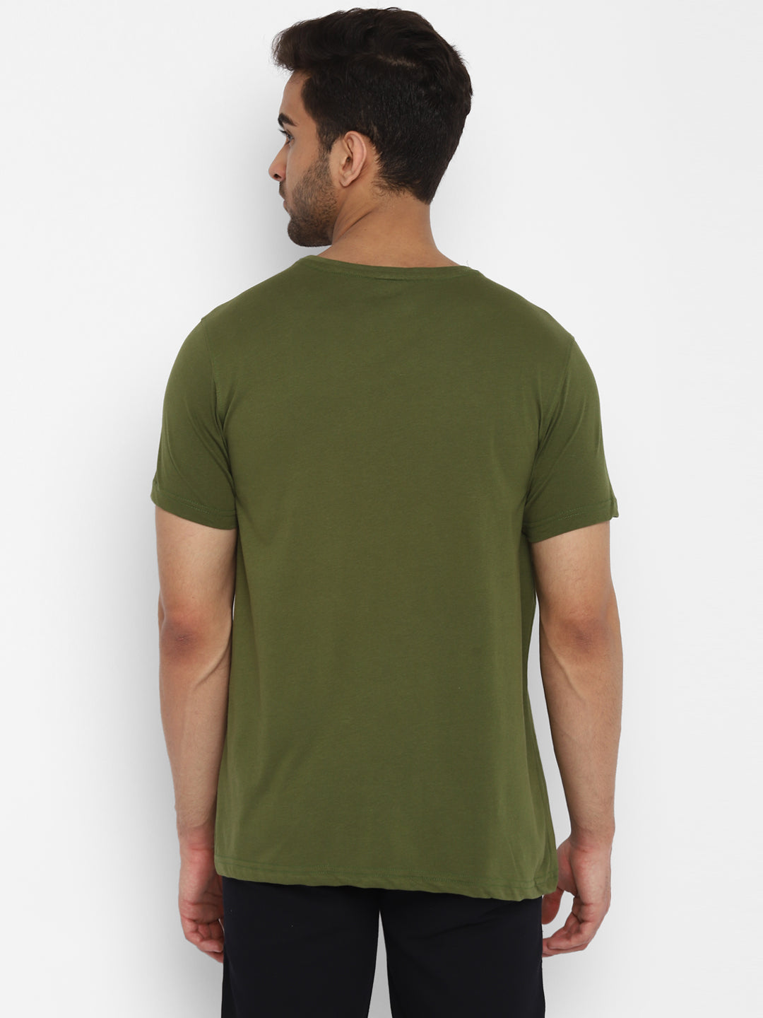 Essentials Olive Printed Round Neck T-Shirt
