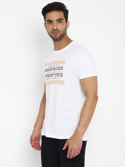 Essentials White Printed Round Neck T-Shirt