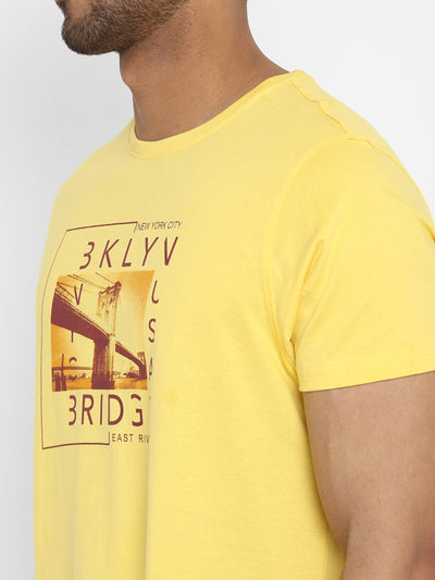 Essentials Yellow Printed Round Neck T-Shirt