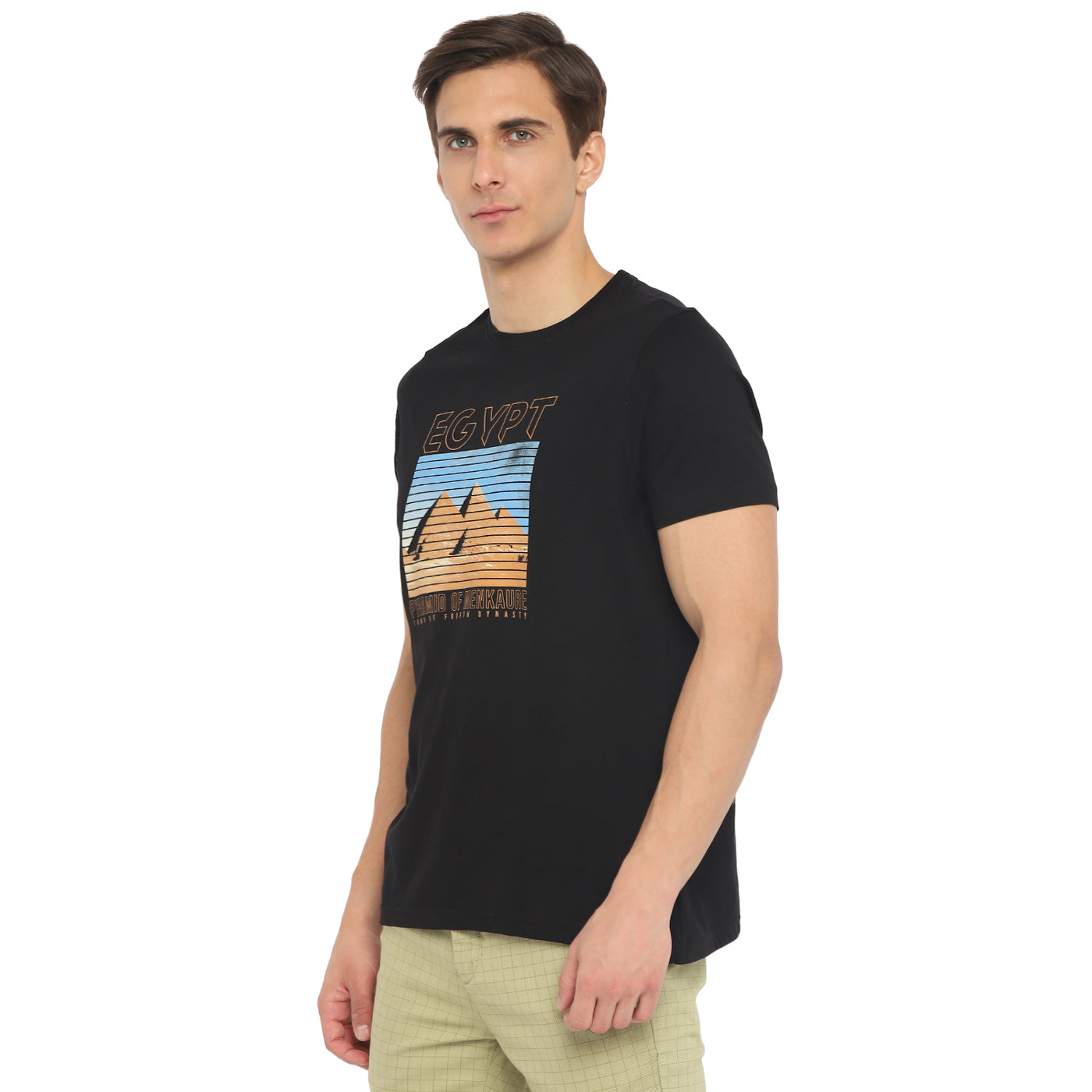 Turtle Men Essentials Black Printed Round Neck T-Shirts