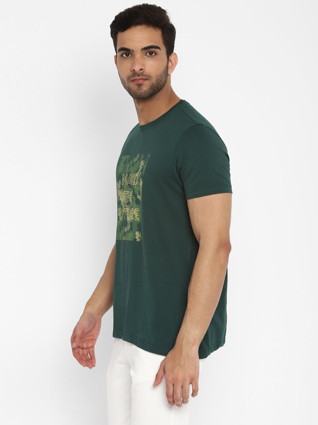 Essentials Dark Green Printed Round Neck T-Shirt