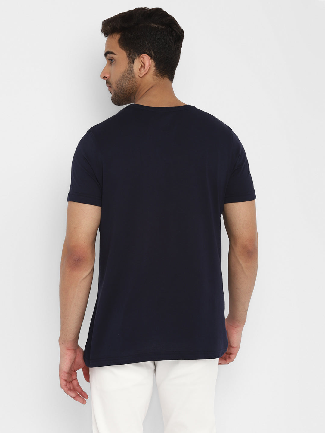 Essentials Navy Printed Round Neck T-Shirt