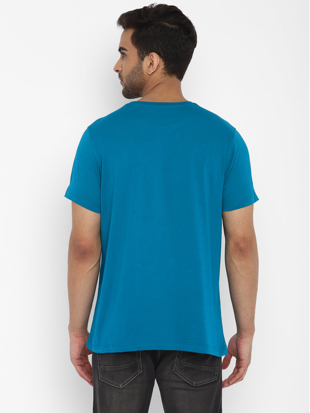 Essentials Blue Printed Round Neck T-Shirt