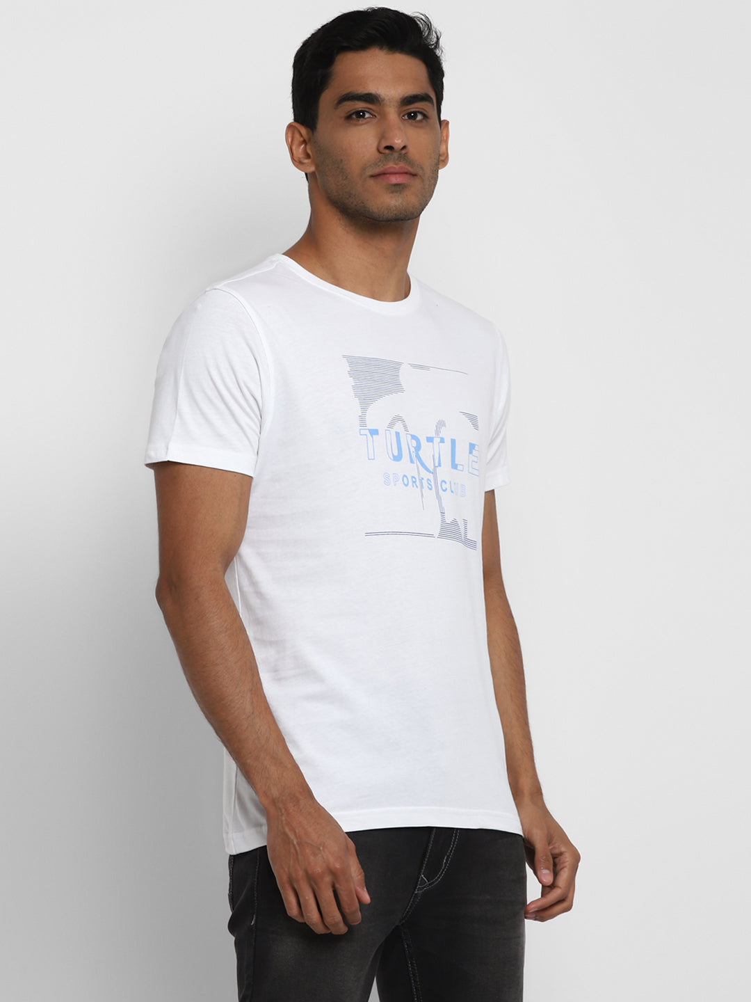 Turtle Men Essentials White Printed Round Neck T-Shirts