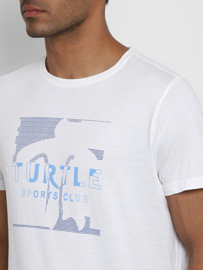 Turtle Men Essentials White Printed Round Neck T-Shirts