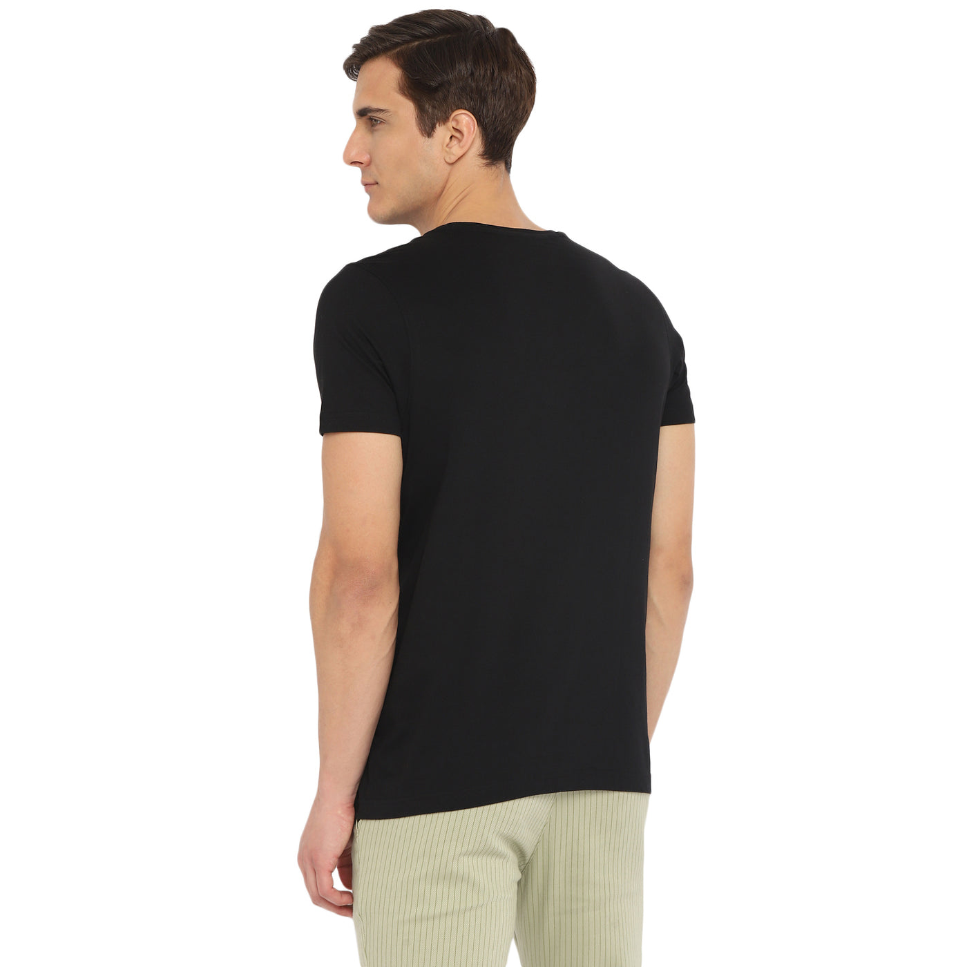 Essentials Black Printed Round Neck T-Shirt