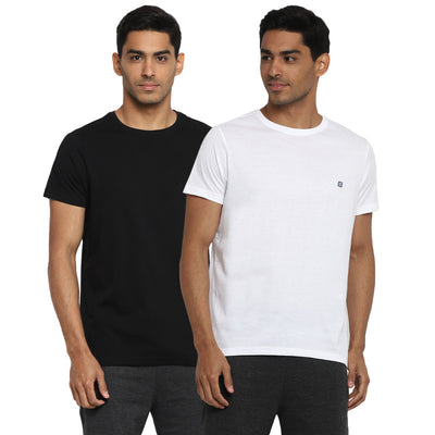 Essentials White-Black Solid Round Neck T-Shirt (Pack of 2)