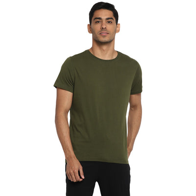 Essentials Olive-Yellow Solid Round Neck T-Shirt (Pack of 2)