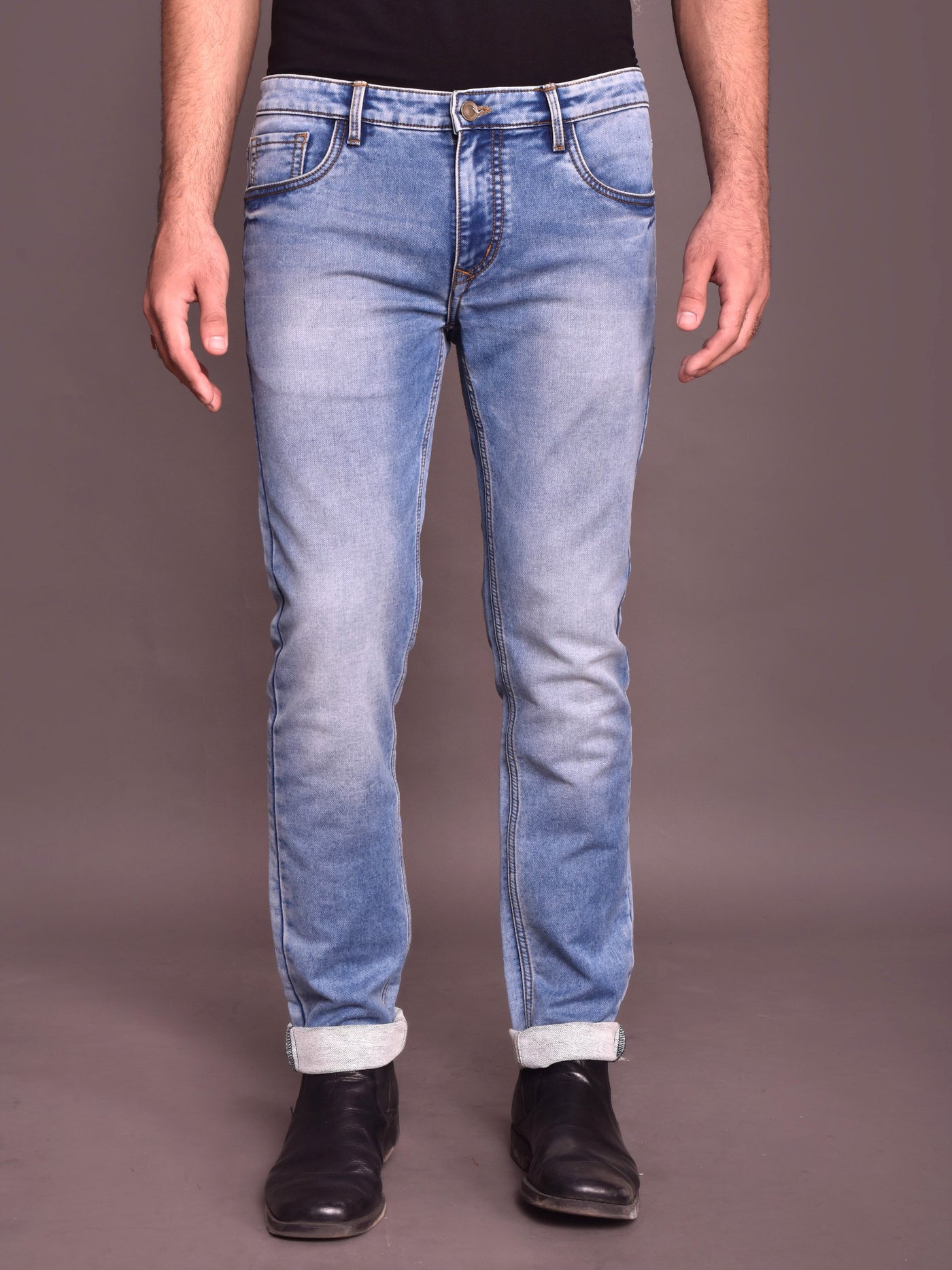 Cool Blue Narrow Fit Stretchable Causal Denim for Men