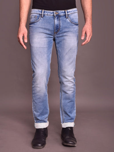 Cool Blue Narrow Fit Stretchable Causal Denim for Men