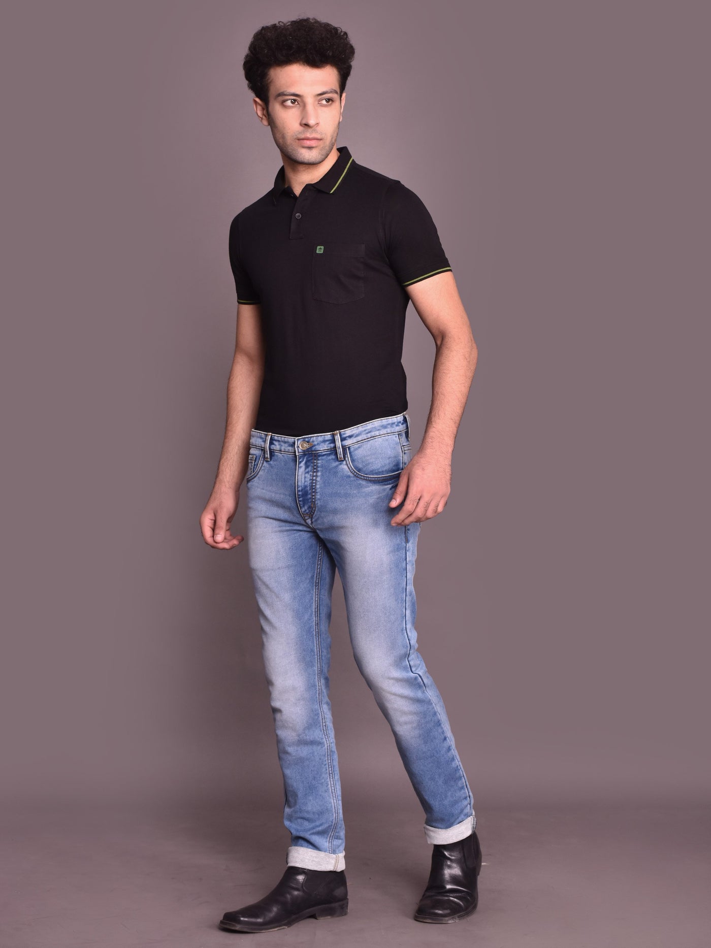 Cool Blue Narrow Fit Stretchable Causal Denim for Men