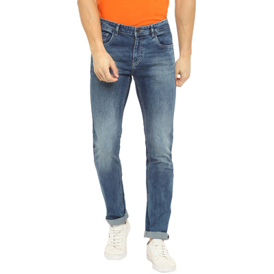 Blue Cotton Stretch Narrow Fit Fade Jeans