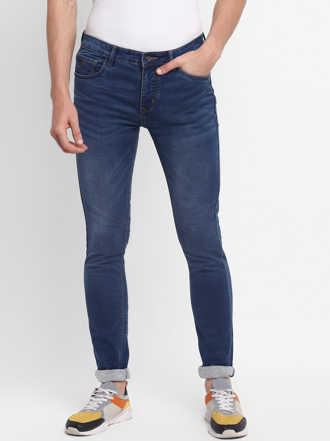 Blue Cotton Stretch Narrow Fit Jeans